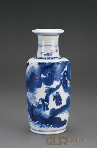 清康熙 青花山水纹棒槌瓶 6.2×20cm